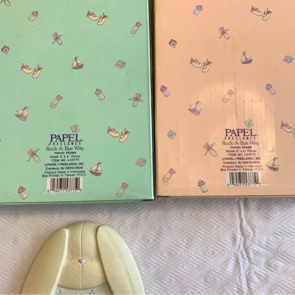 New! Vintage Pair Papel Ceramic Baby Child Photo Frames 3x3 & 2x3 Bunny Giraffe - Picture 16 of 16